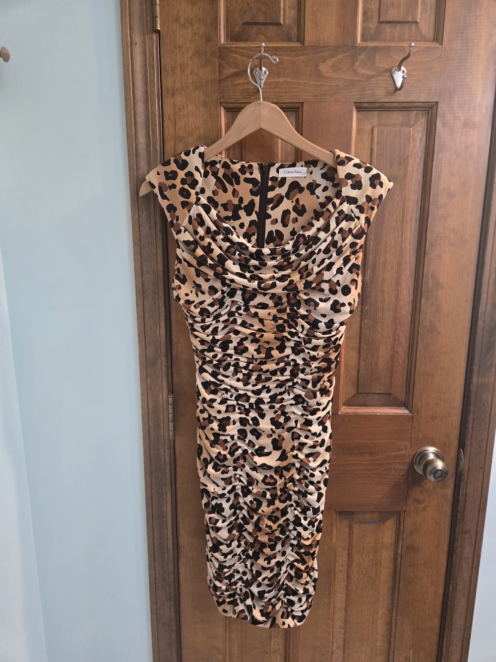 Calvin Klein Leopard-Print Ruched Midi Dress - Tan/Black
